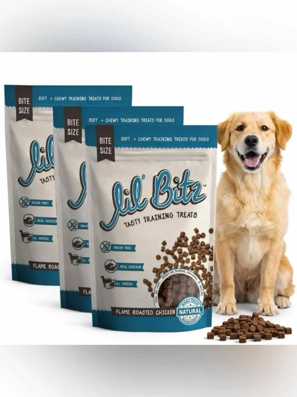 Set of 3 (4oz each) Lil Bitz Training Treats for Dogs, Bite Size Reward Snack